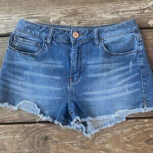 SO women's favorite shortie high rise raw hem denim shorts size 11